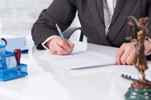 Businesswoman notarize document at notary public office